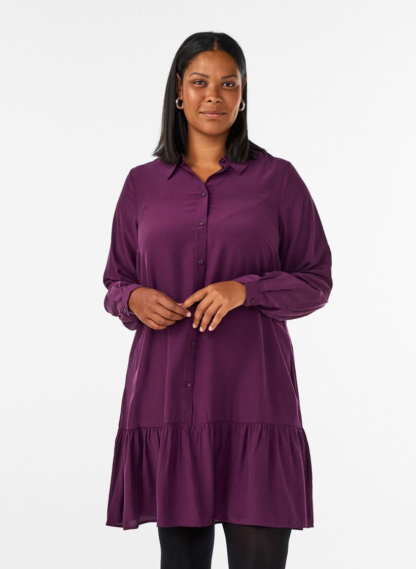 Lyhyt paitamekko r&ouml;yhel&ouml;kerroksella, Violetti, Model image number 0