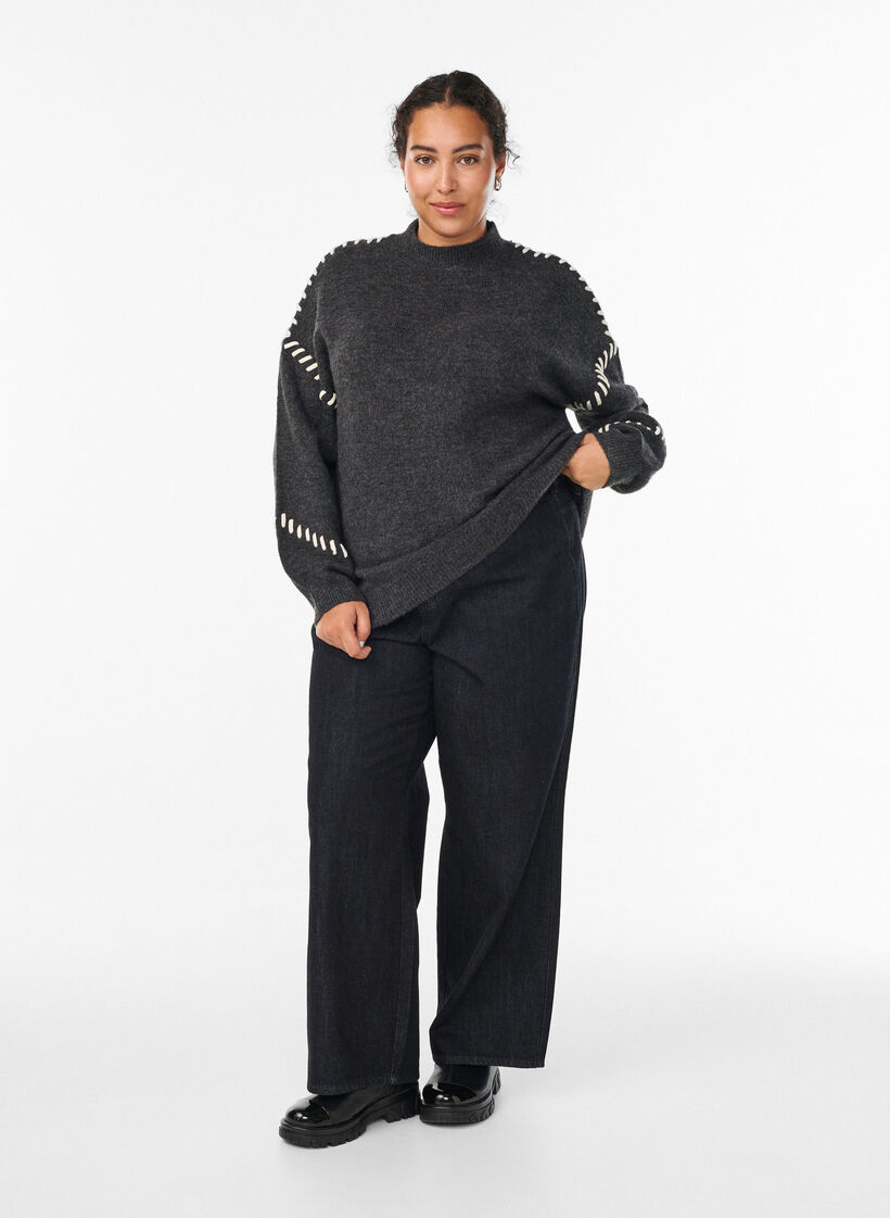 Neulepusero koristeompeleilla, Harmaa, Model image number 1