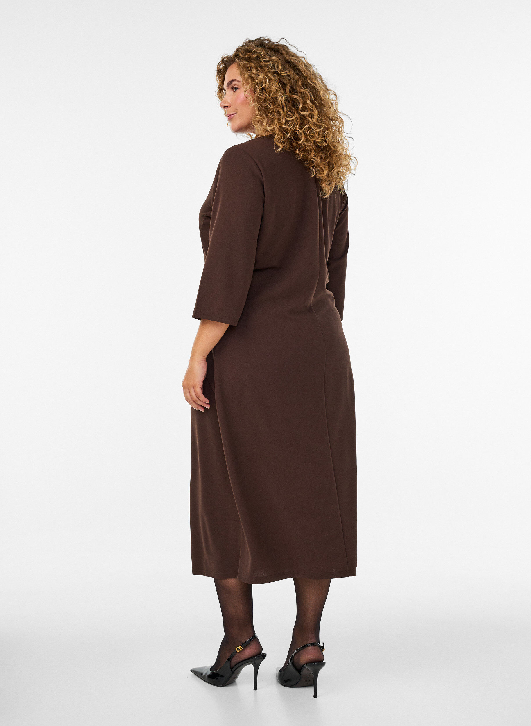 ZizziJerseymekko drapeerauksella ja koristesoljella, Ruskea, Model image number 1