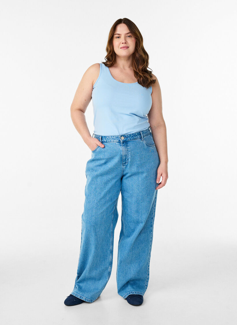 Yksiv&auml;rinen perus paita puuvillasta, Sininen, Model image number 1