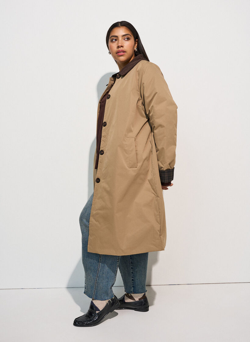 Puolimittainen takki vakosamettikauluksella, Beige, Model