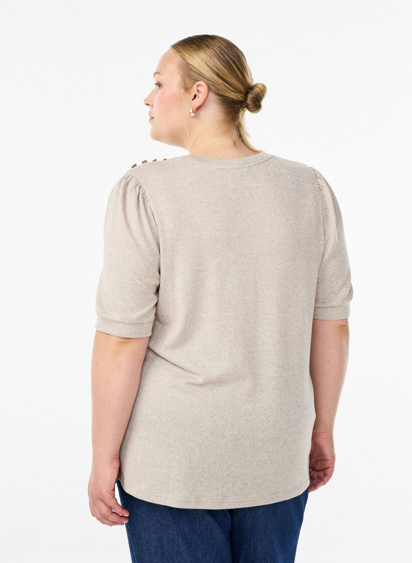 Pusero nappidetaljilla ja lyhyill&auml; puhvihihoilla, Beige, Model image number 2