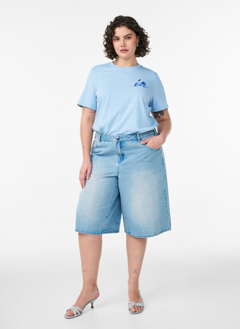 Puuvillainen T-paita printill&auml;, Sininen, Model image number 1