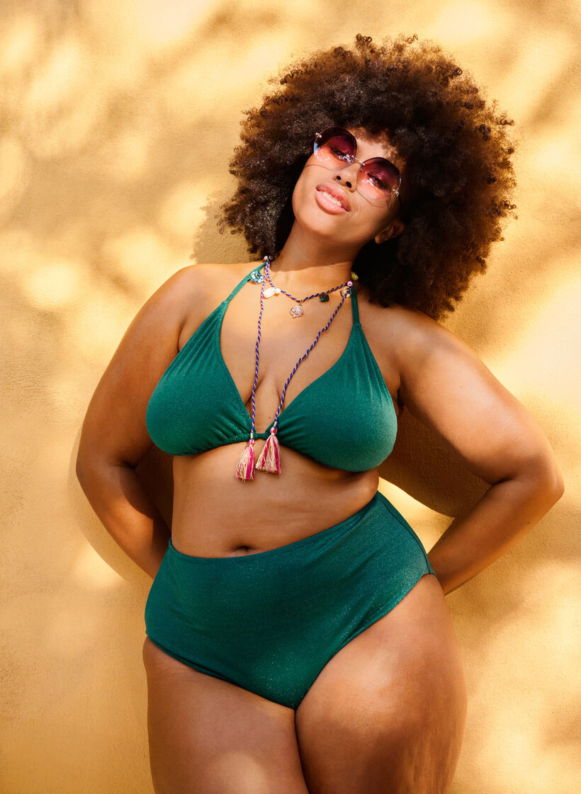 Glitteröidyt bikinihousut, joissa on korkea vyötärö, Vihreä, Image image number 0