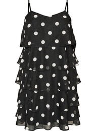 Kerrostettu mekko r&ouml;yhel&ouml;ill&auml; ja ohuilla olkaimilla, Musta