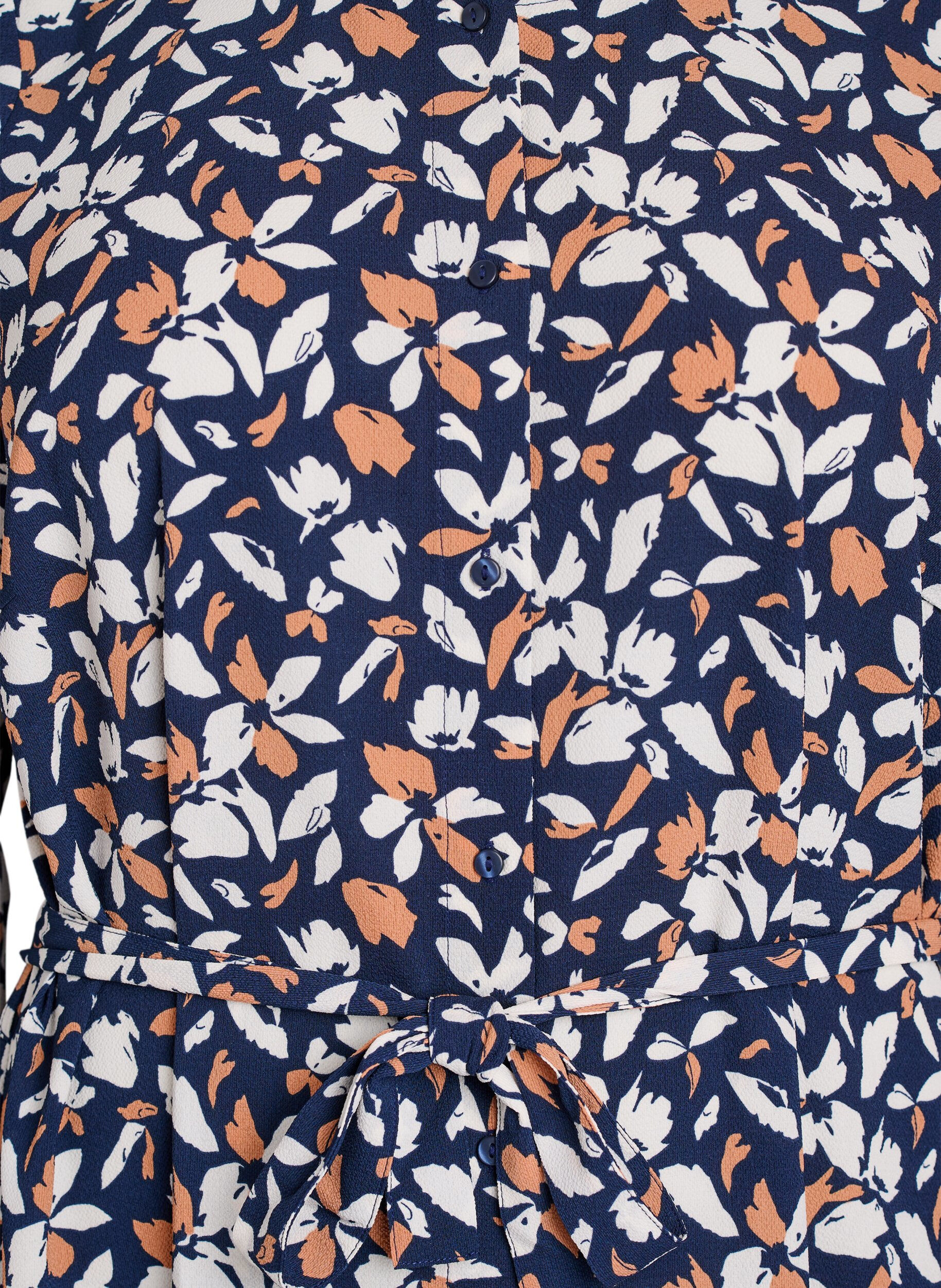 Zizzi Pitk&auml;hihainen paitamekko solmittavalla vy&ouml;ll&auml;, Sininen, Packshot image number 2