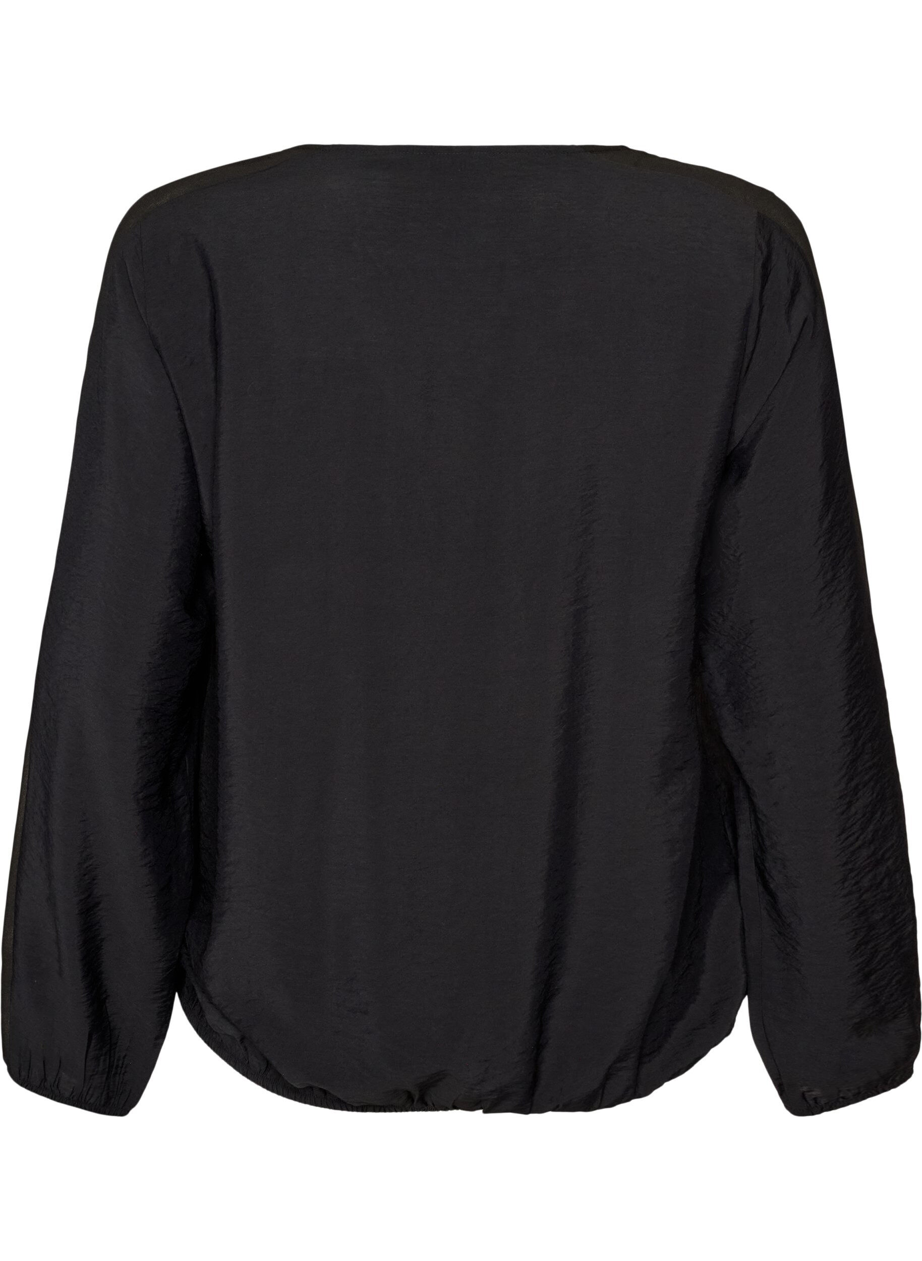 ZizziPusero pallohihoilla ja sifonkiyksityiskohdilla, Musta, Packshot image number 1