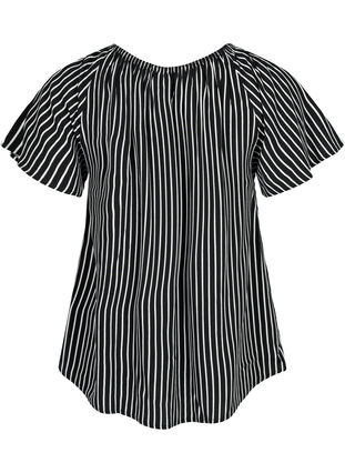 Raidallinen lyhythihainen viskoosipusero, Black/ White Stripe, Packshot image number 1