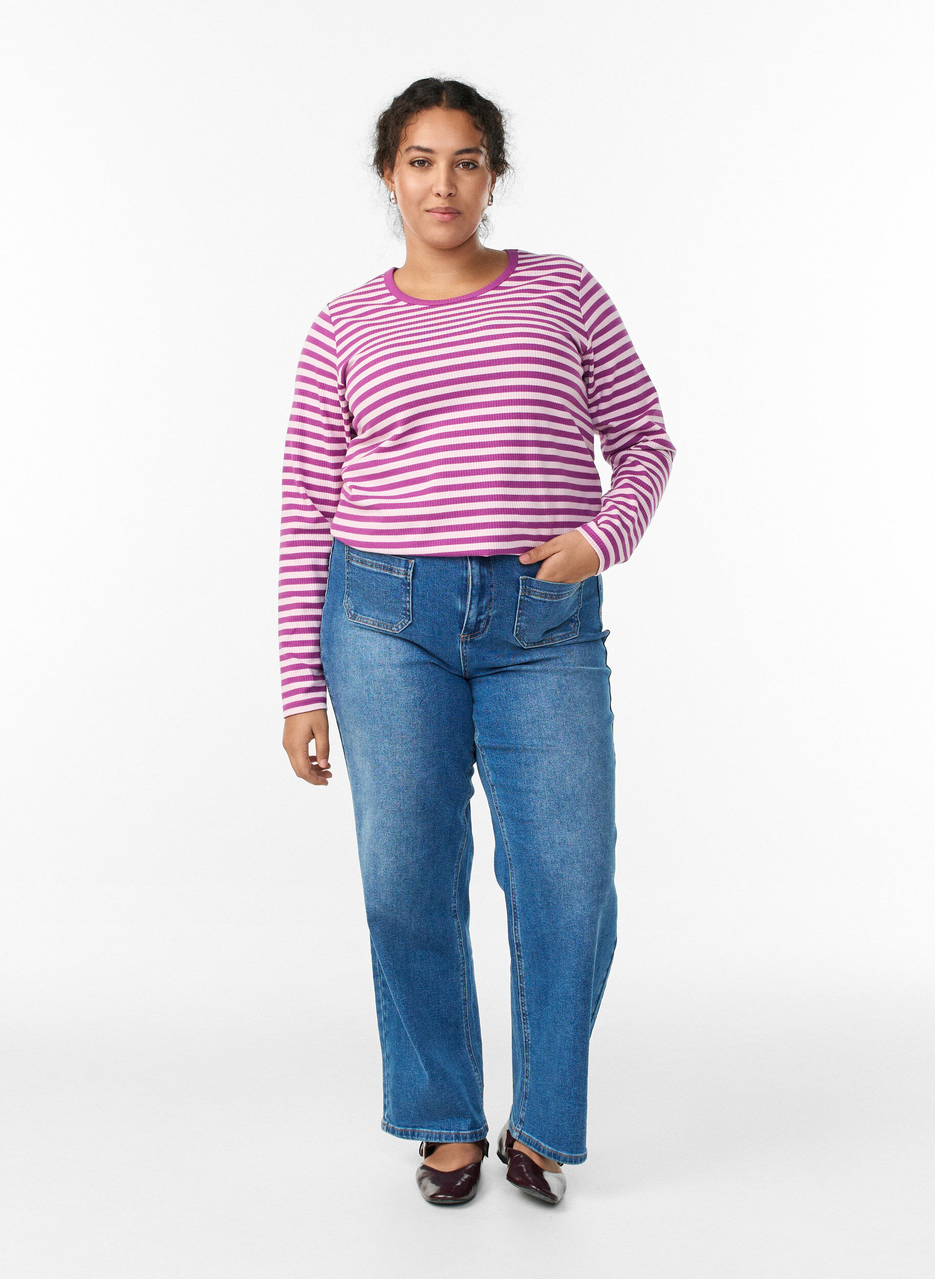 ZizziRaidallinen pusero pitkill&auml; hihoilla, Violetti, Model image number 1