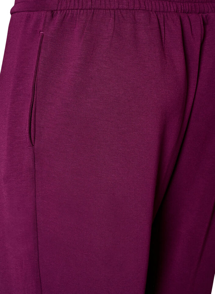 Jerseyhousut korkealla vy&ouml;t&auml;r&ouml;ll&auml; ja taskuilla, Violetti, Packshot image number 3