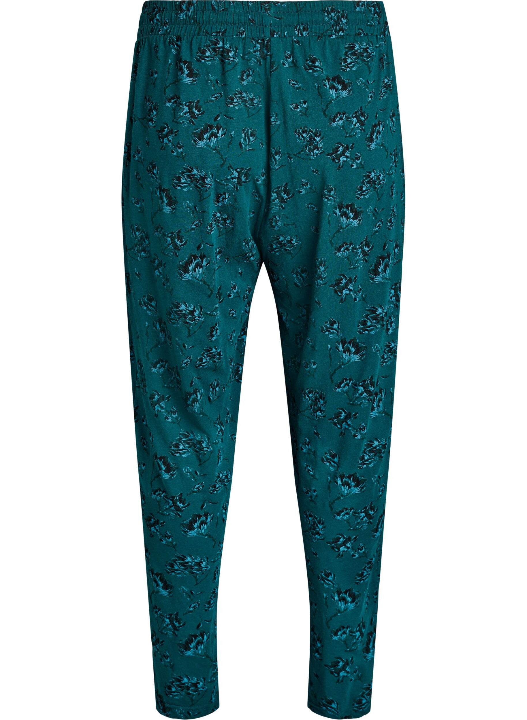 Zizzi Puuvillaiset pyjamahousut printill&auml;, Turkoosi, Packshot image number 1