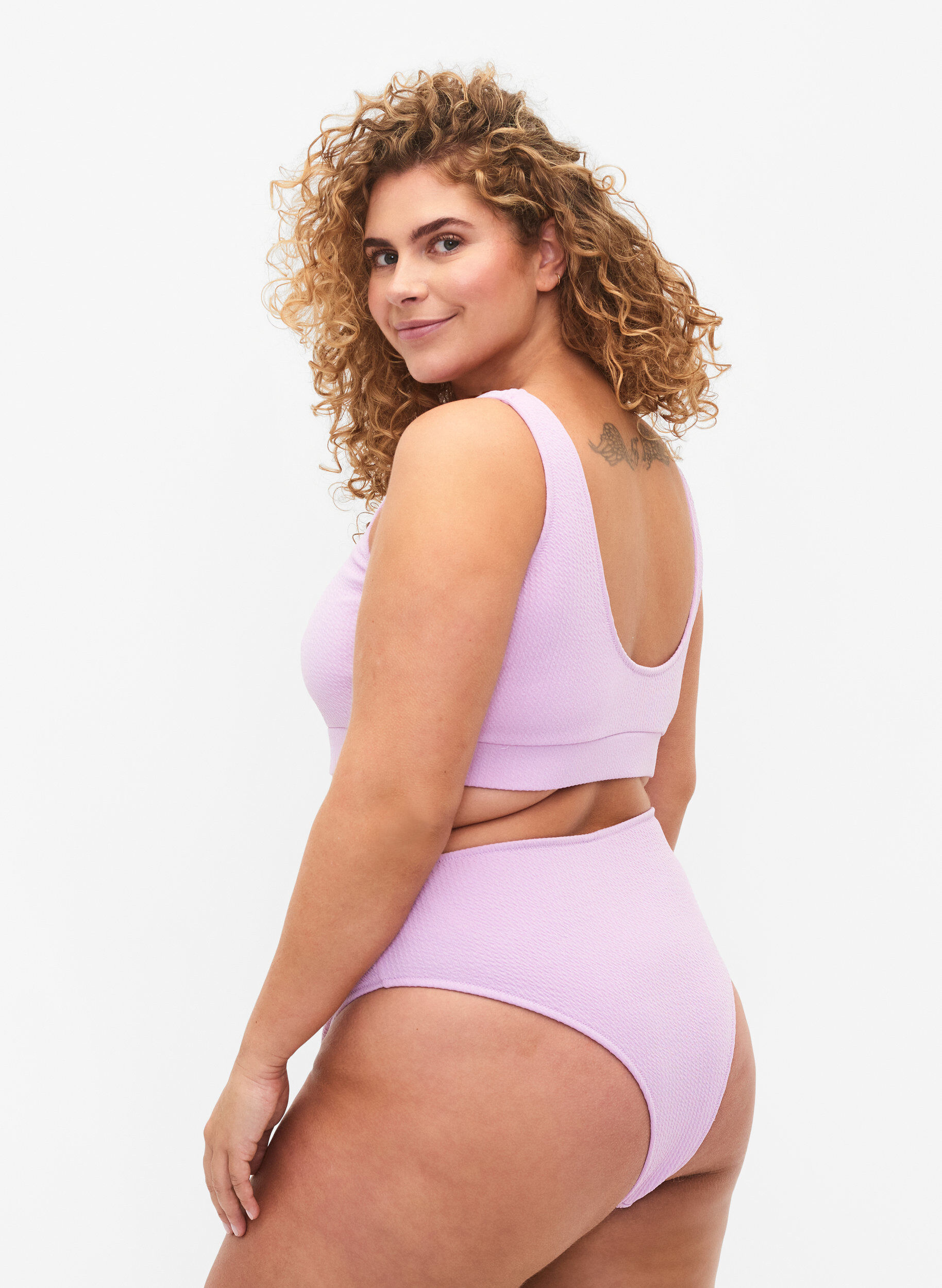 Zizzi Bikinialaosa krepatulla tekstuurilla, Violetti, Model image number 1
