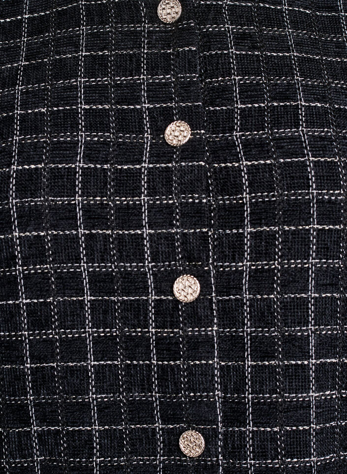 Lyhyt ruudullinen bouclé-bleiseri pyöreällä kauluksella, Musta, Packshot image number 2