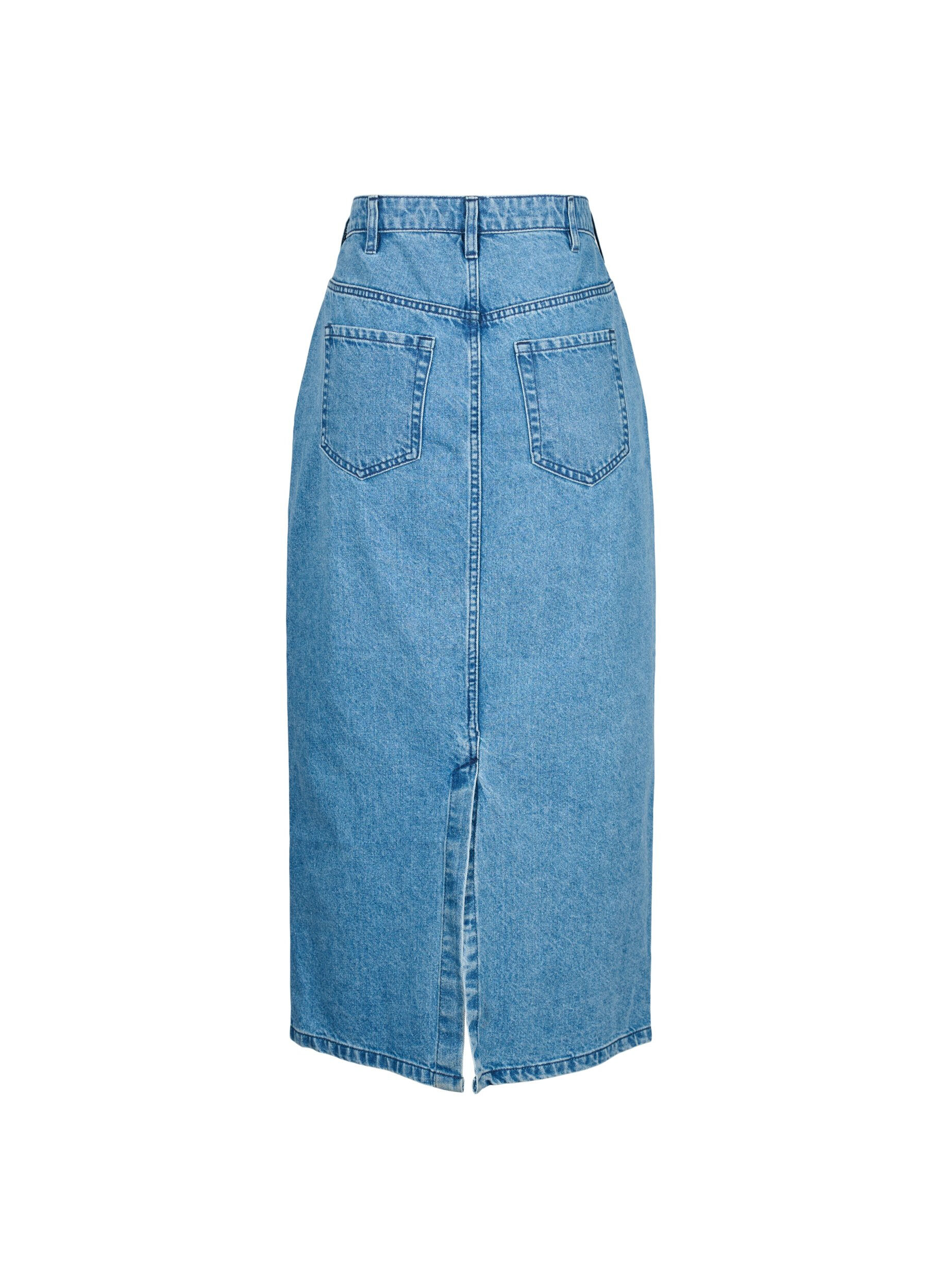 Zizzi Midi-pituinen farkkuhame, jossa on halkio takana, Denim Blue, Packshot image number 1