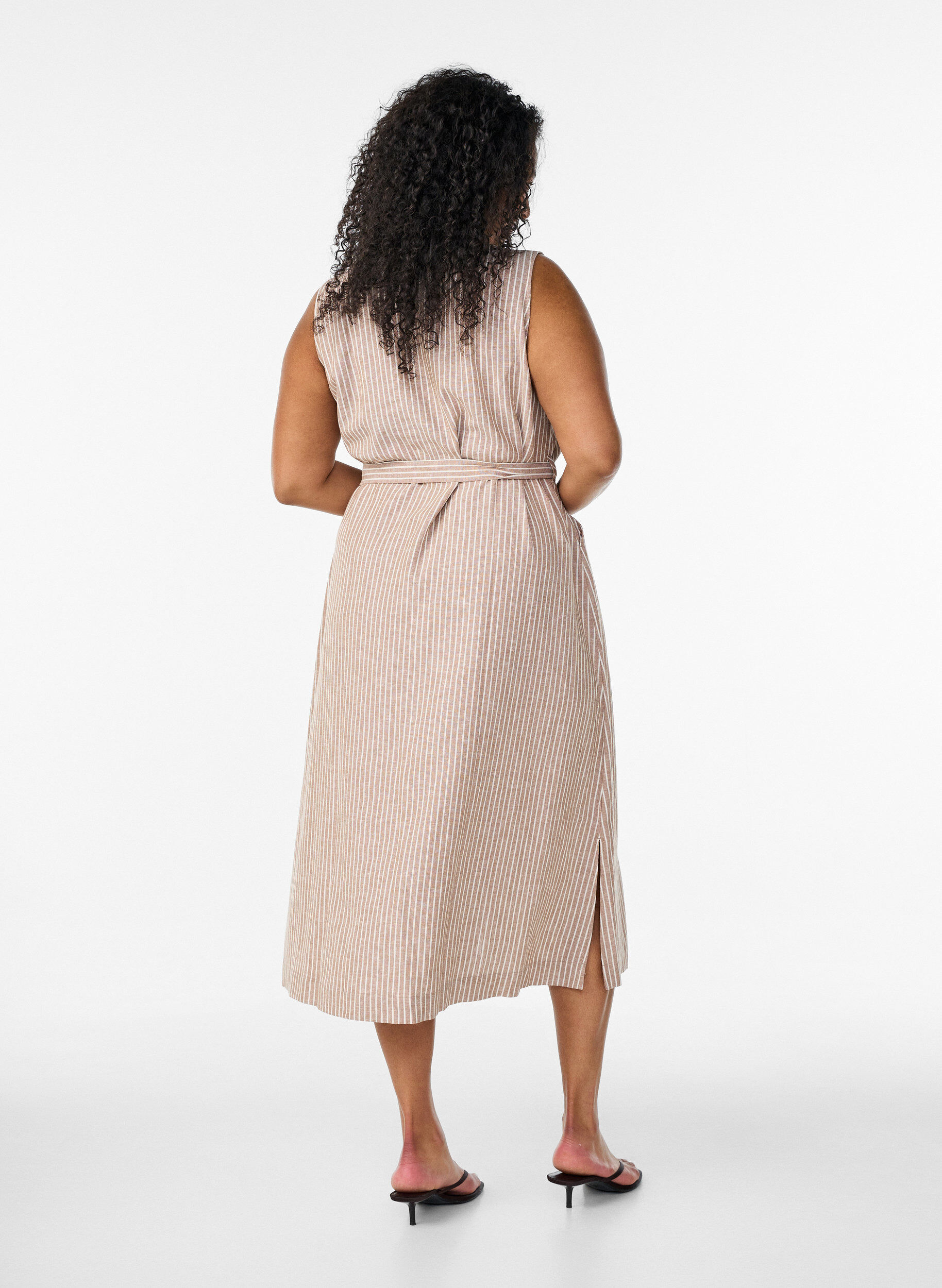 ZizziHihaton raidallinen midimekko pellavasta ja viskoosista, Beige, Model image number 1