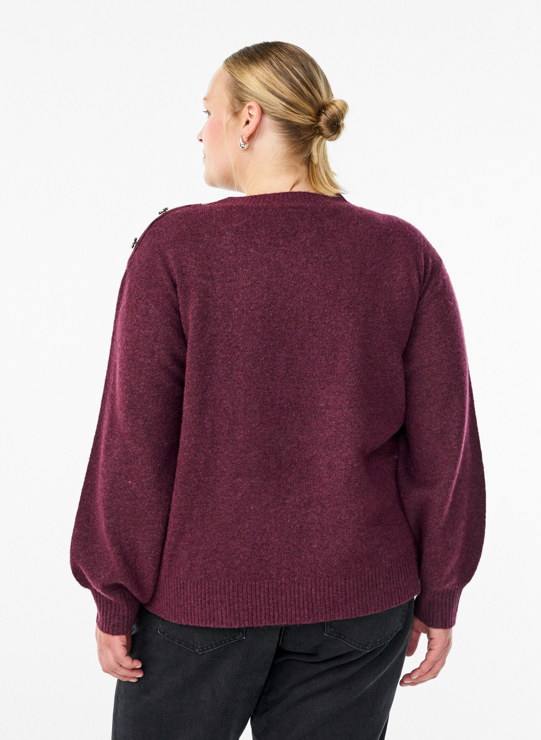 ZizziNeulepusero nappiyksityiskohdalla, Tumma Bordeaux, Model image number 2