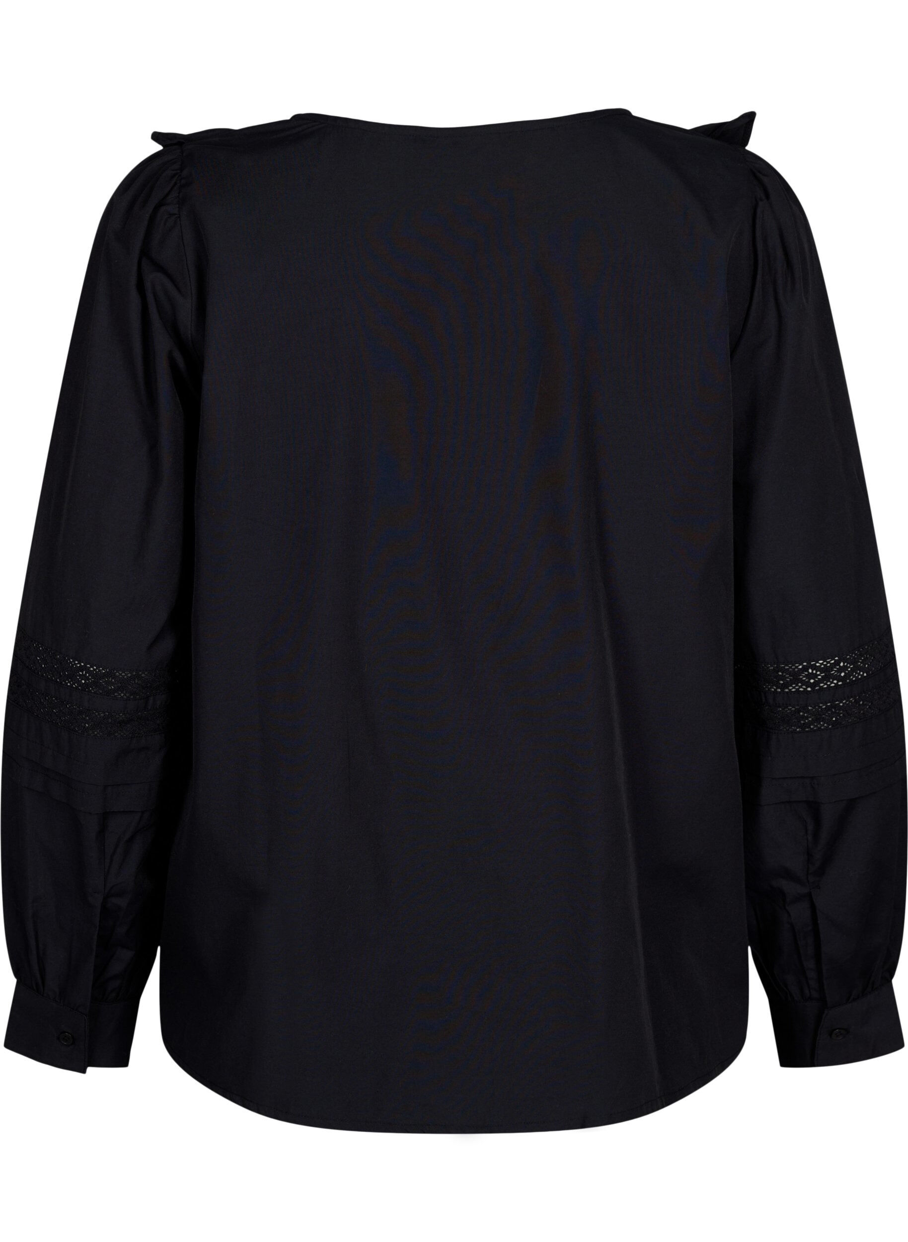 Zizzi Pusero r&ouml;yhel&ouml;ill&auml; ja pitsireunuksella, Musta, Packshot image number 1