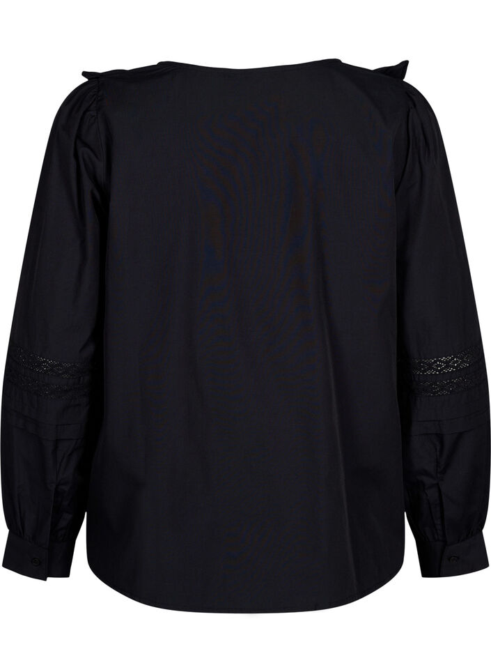 Pusero röyhelöillä ja pitsireunuksella, Musta, Packshot image number 1