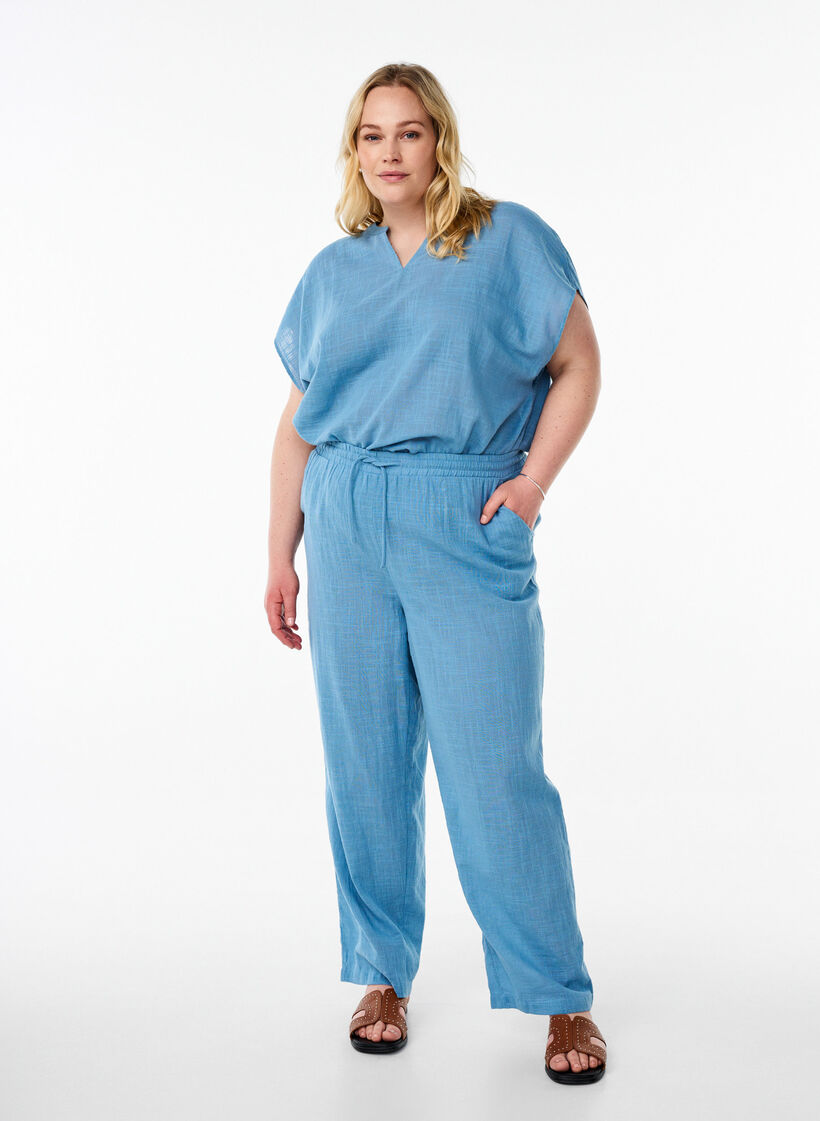 FLASH – Väljä holkkihihainen pusero, Sininen, Model image number 1