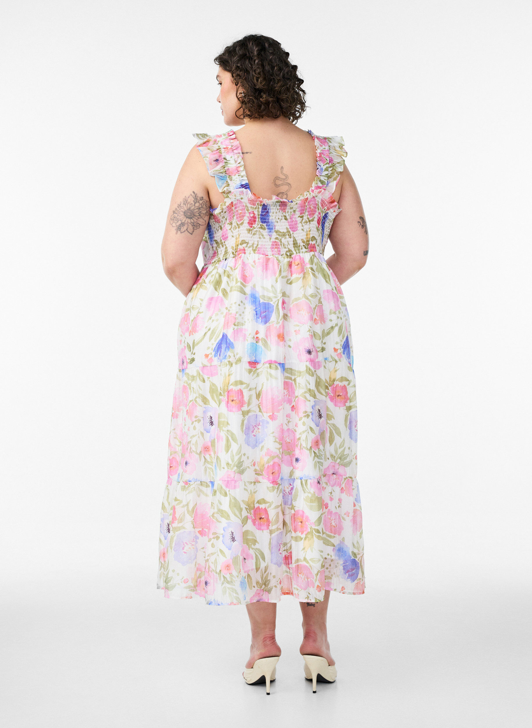 ZizziPitk&auml; kukkamekko lyocellista r&ouml;yhel&ouml;ill&auml;, Valkoinen, Model image number 1