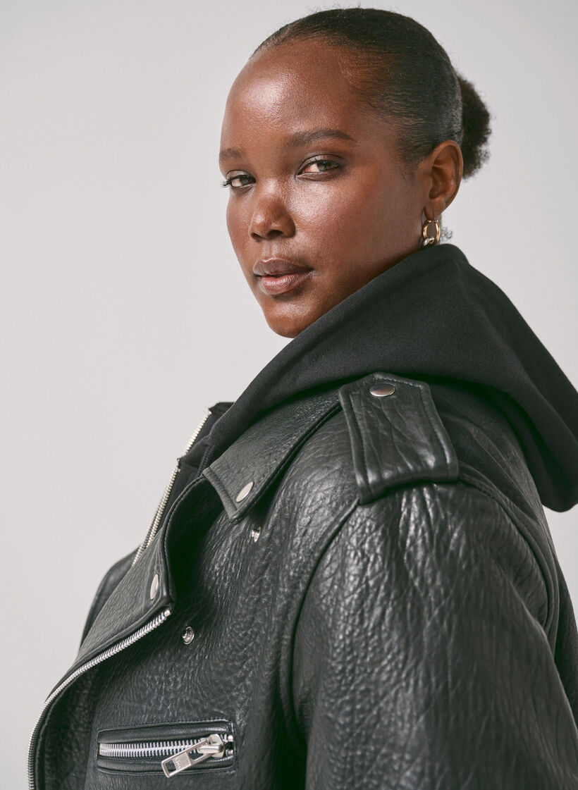 Nahkainen biker-takki taskuilla, Black, Image image number 0