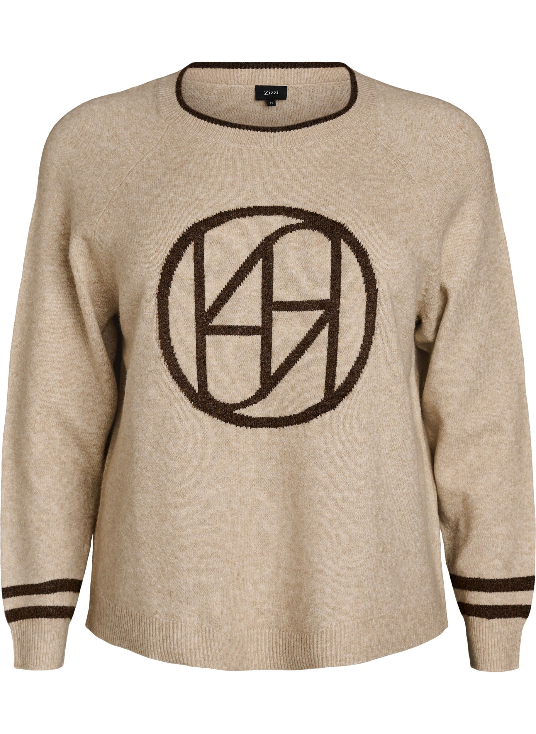 ZizziNeulepusero logolla ja kontrastiraidoilla, Beige, Packshot image number 0