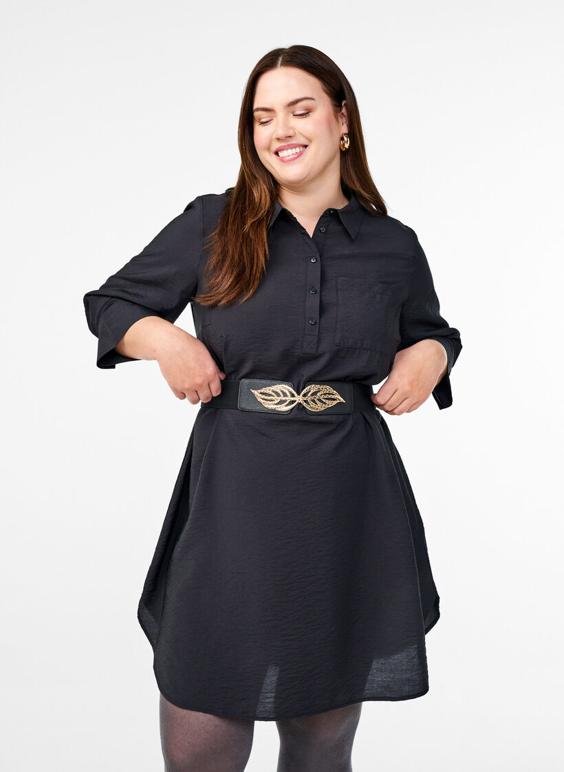 Joustava vyötärövyö kultaisella lehtisoljella, Black, Model image number 1