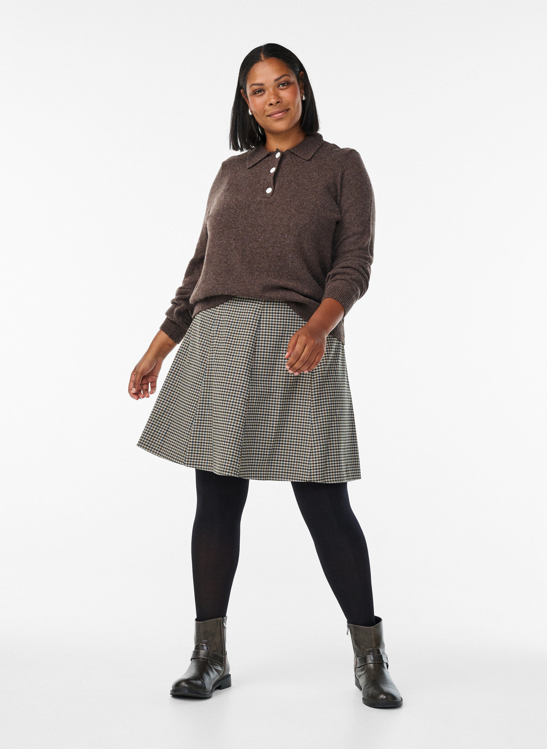 Zizzi Neulepusero pehme&auml;&auml; merinosekoitetta, jossa on poolokaulus, Ruskea, Model image number 1