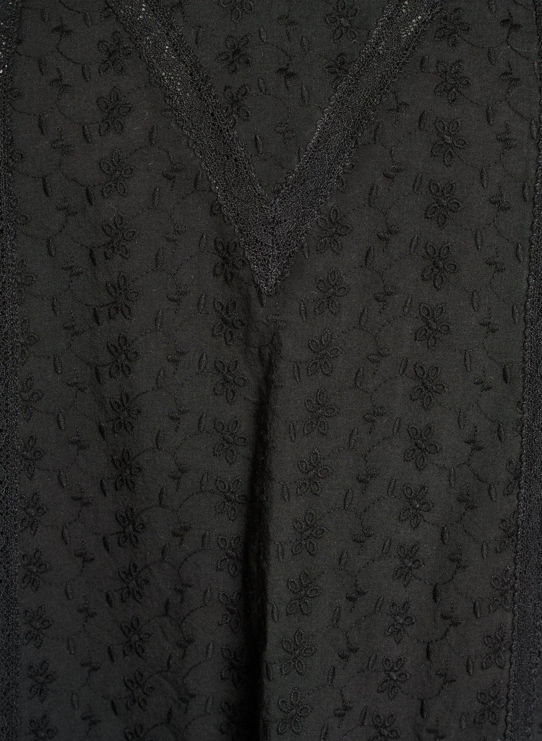 Zizzi Polvipituinen puuvillamekko kirjailuilla ja V-p&auml;&auml;ntiell&auml;, Musta, Packshot image number 2