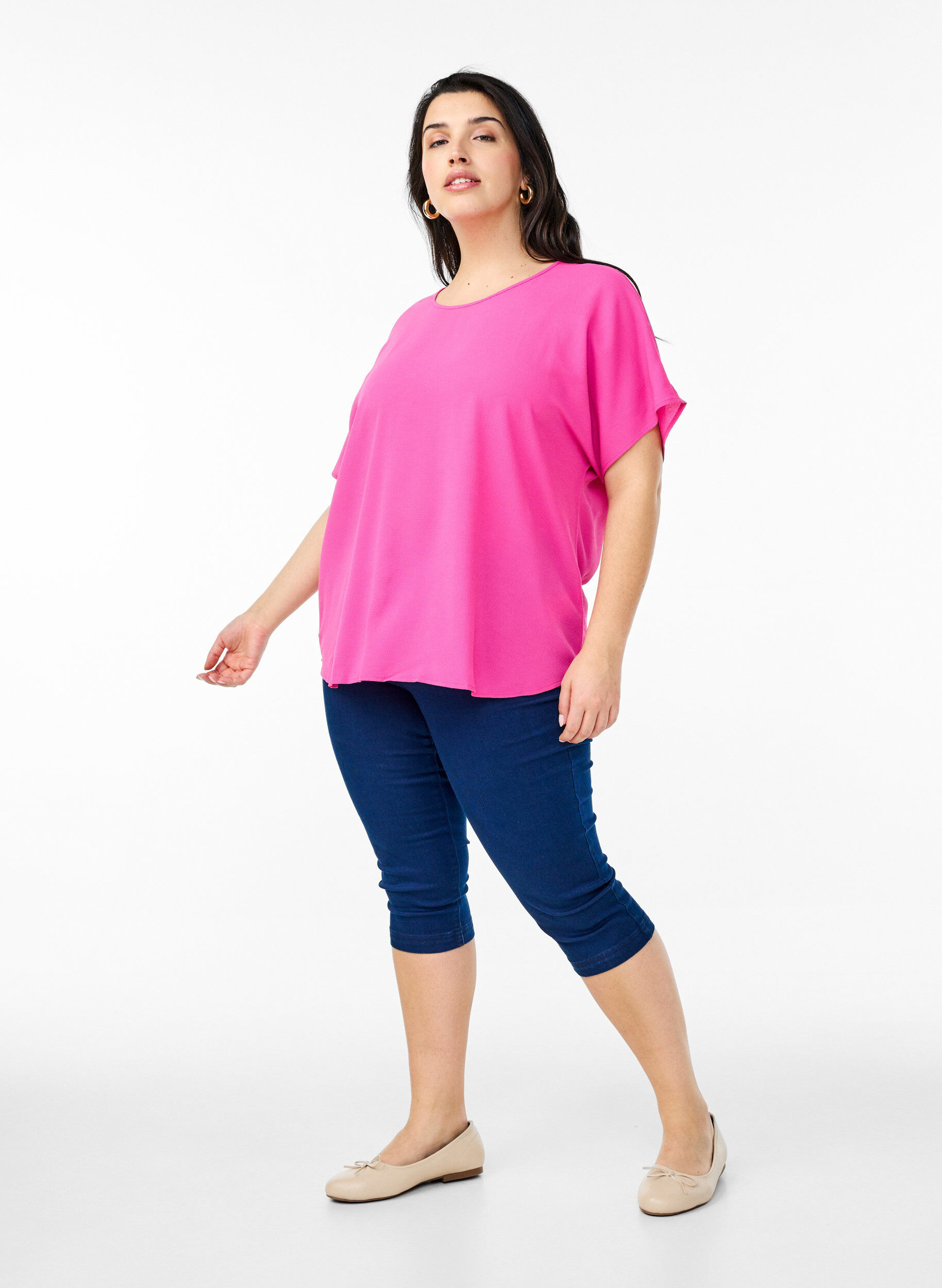 ZizziLyhythihainen pusero py&ouml;re&auml;ll&auml; p&auml;&auml;ntiell&auml;, Vaaleanpunainen, Model image number 1