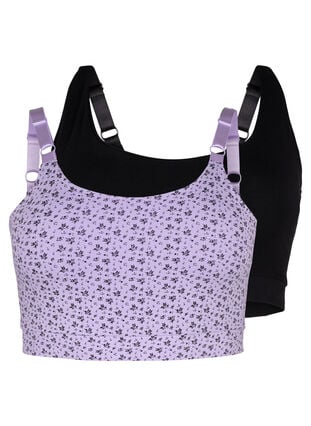 2 kappaleen puuvillainen rintaliivi yläosa säädettävillä olkaimilla, Purple Rose/Black, Packshot image number 0