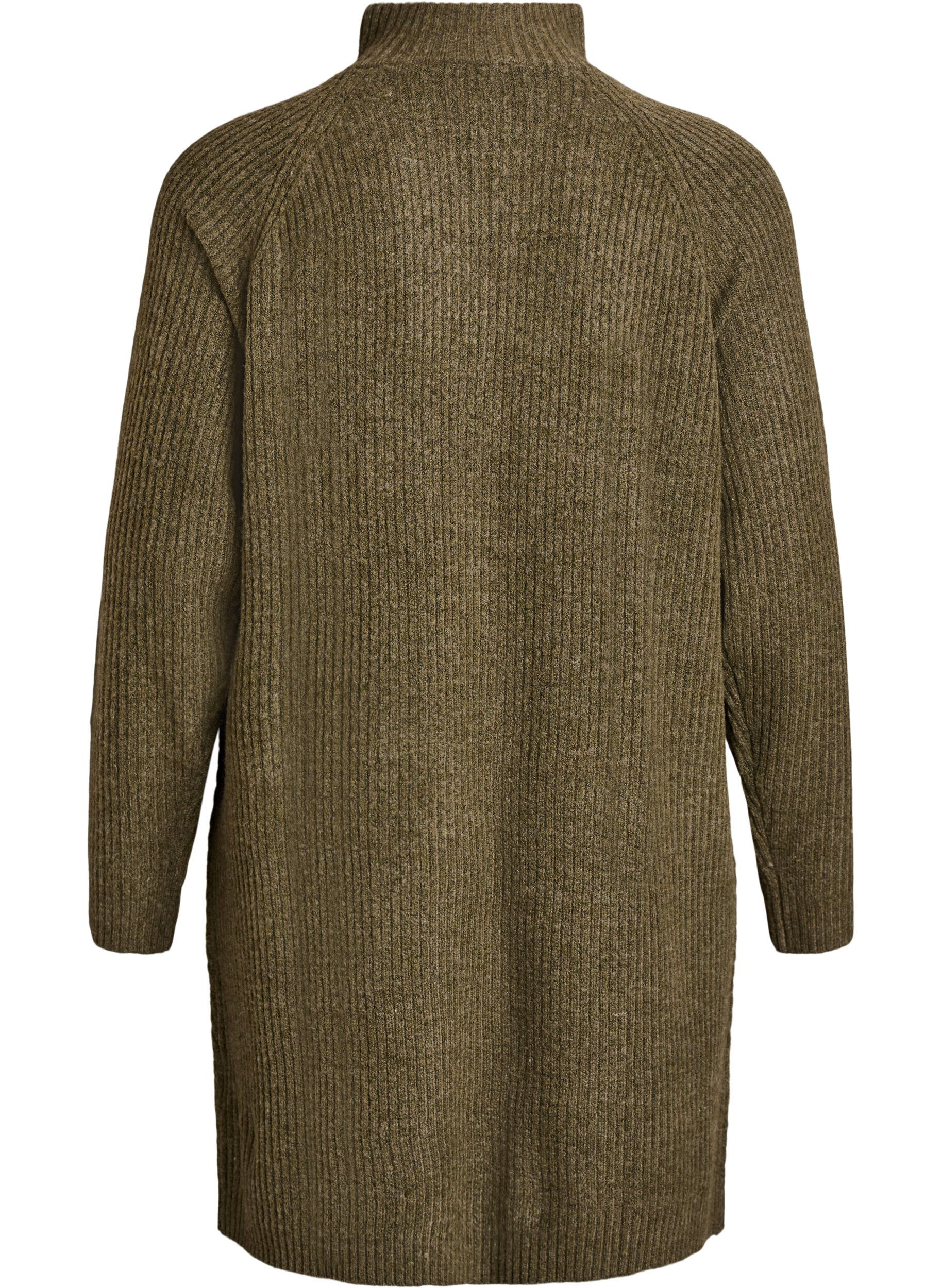 Zizzi Polvimittainen neulemekko korkealla kauluksella, Vihre&auml;, Packshot image number 1