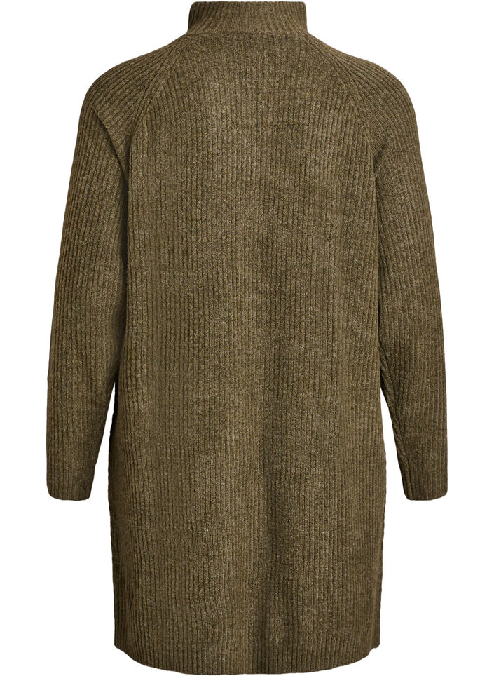 Polvimittainen neulemekko korkealla kauluksella, Vihreä, Packshot image number 1