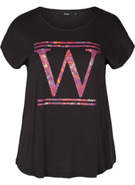 Puuvillainen t-paita värikkäällä printillä , Black W