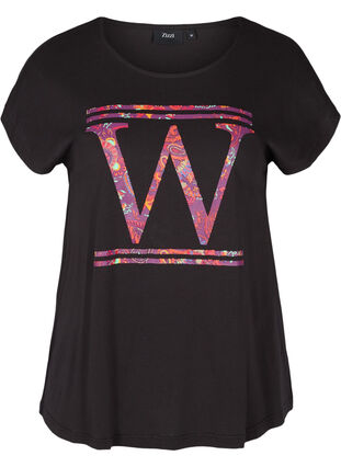 Puuvillainen t-paita värikkäällä printillä , Black W, Packshot image number 0