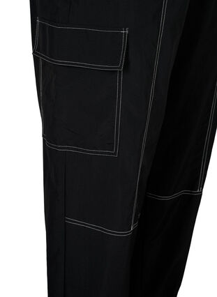 Cargo-housut, joissa on kontrastiset ompeleet, Black, Packshot image number 3