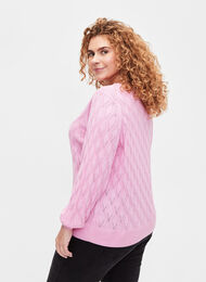 Reikäkuvioitu neulepaita, jossa on venepääntie	, Begonia Pink, Model