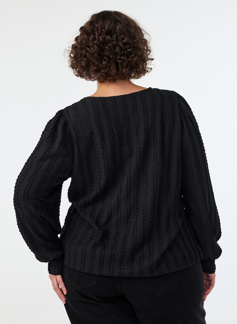 Jerseypusero struktuurilla ja pallomaisella siluetilla, Musta, Model image number 2