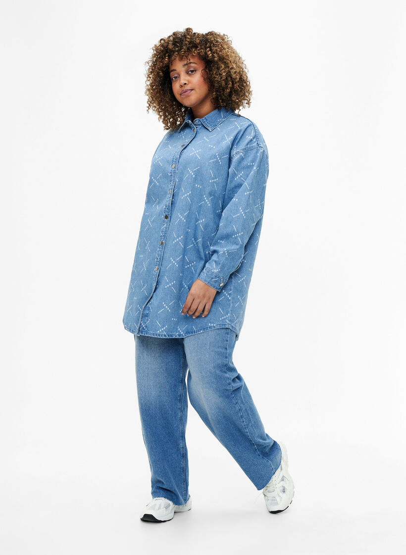 Väljä kuviollinen farkkutakki, Light blue denim, Model image number 2