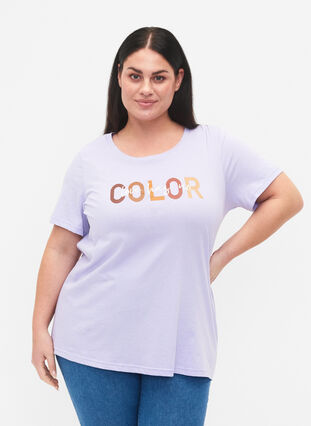 T-paita puuvillasta kuosilla , Lavender COLOR, Model image number 0