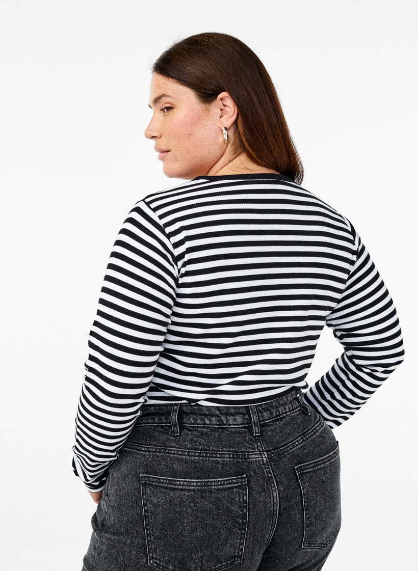 Raidallinen pusero pitkill&auml; hihoilla, Musta, Model image number 2