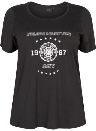 Lyhythihainen puuvillainen t-paita painatuksella, Black, Packshot image number 0