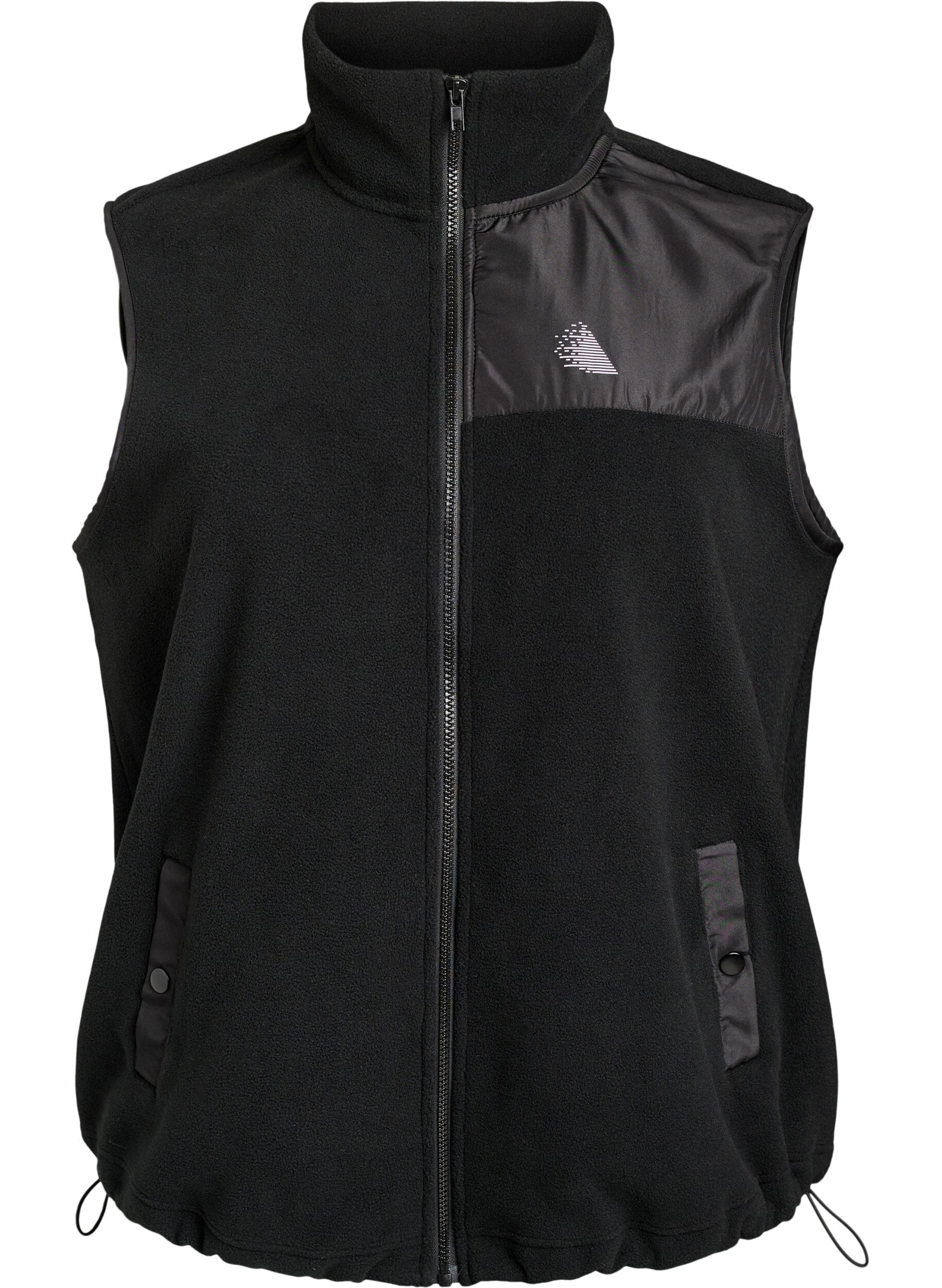 ZizziFleece-liivi korkealla kauluksella ja kiristysny&ouml;rill&auml; helmassa, Musta, Packshot image number 0