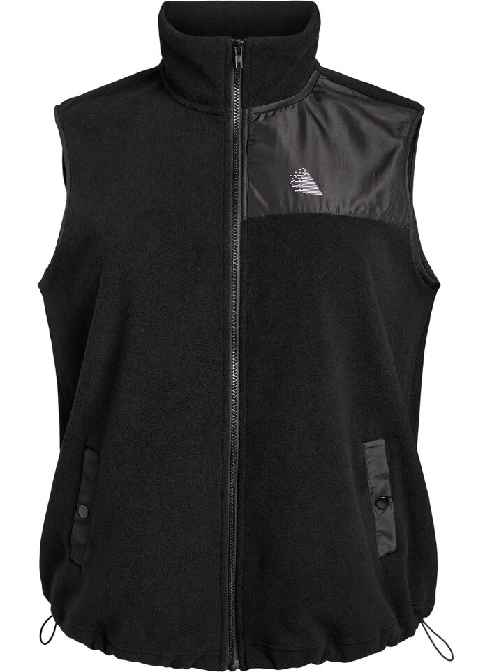 Fleece-liivi korkealla kauluksella ja kiristysny&ouml;rill&auml; helmassa, Musta, Packshot image number 0