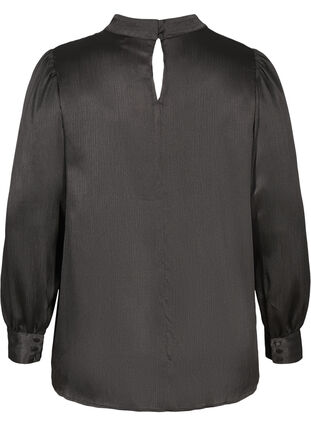 Kiiltävä pusero pitkillä puhvihihoilla, Black, Packshot image number 1