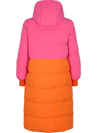 Pitkä talvitakki värikaistaleella, Pink W/Orange, Packshot image number 1