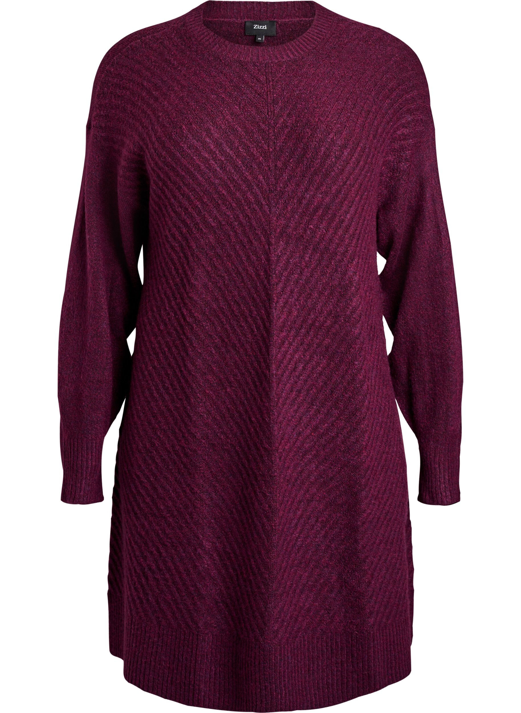 ZizziLyhyt neulemekko V-muotoisella tekstuurikuviolla, Violetti, Packshot image number 0