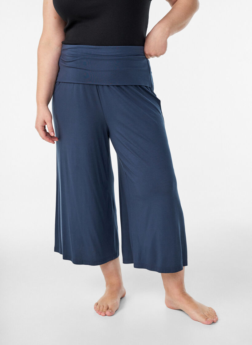 Jersey culotte -housut korkealla vy&ouml;t&auml;r&ouml;ll&auml;, Sininen, Model image number 2
