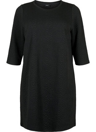 Pintakuvioitu mekko, jossa on 3/4 -hihat, Black, Packshot image number 0