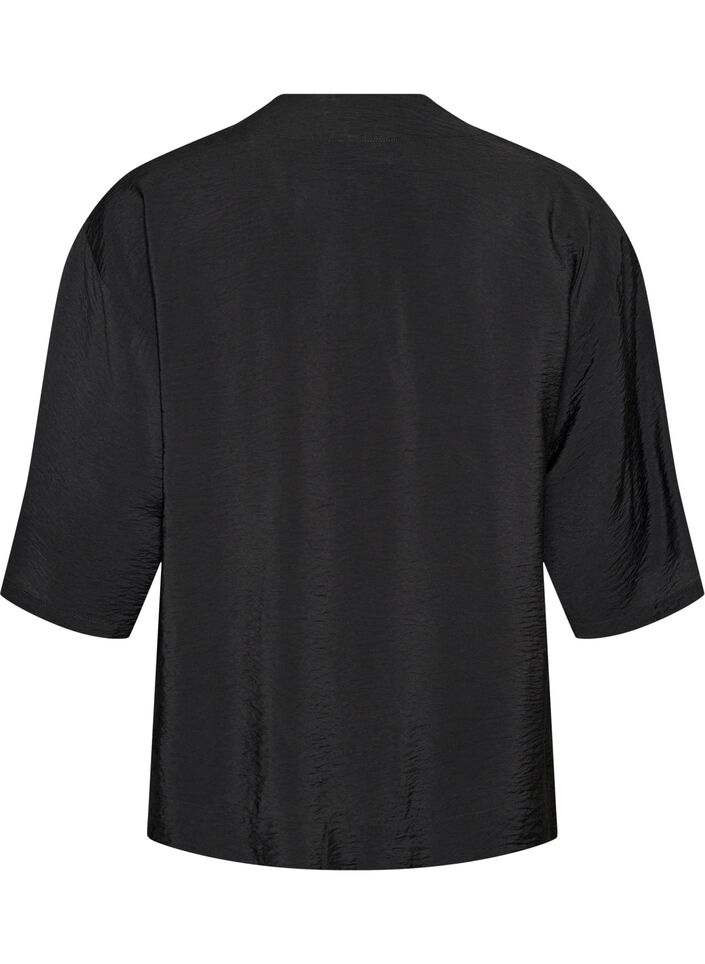 Lyhyt viskoosikimono 3/4-hihoilla, Musta, Packshot image number 1